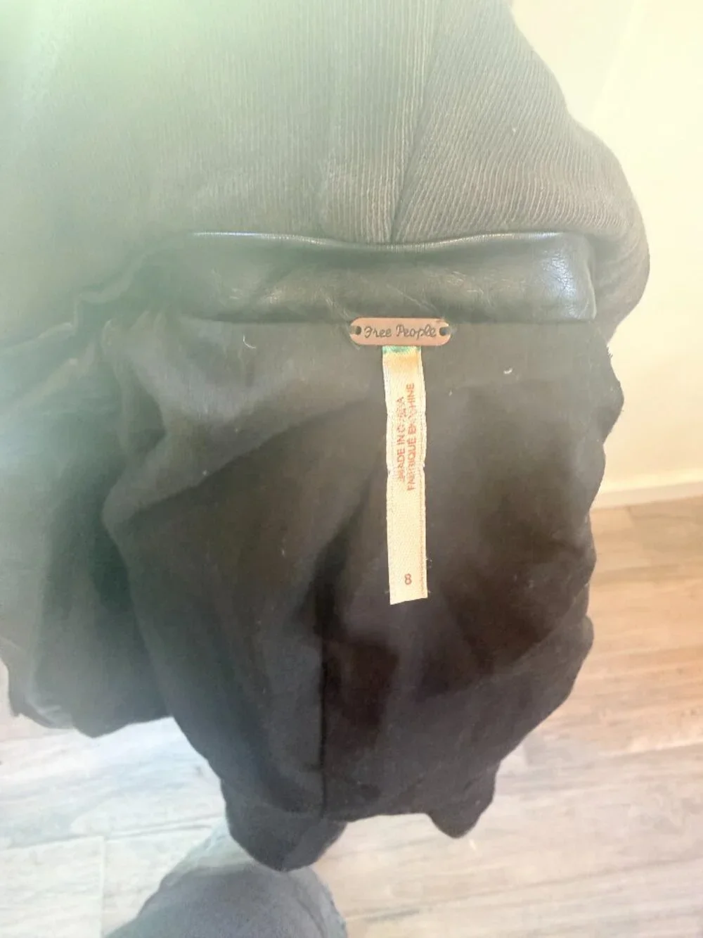 Free People Hooded Vegan Leather Moto Jacket - Black Sz 8
